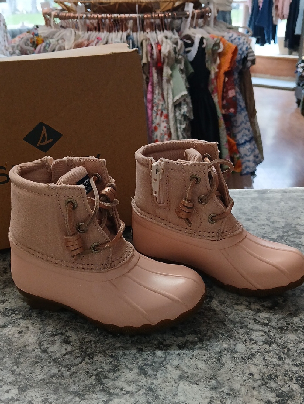 Sperry Kids Pink Waterproof Duck Boots with Side Zip Size 8 New